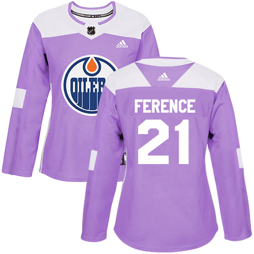 Adidas Oilers #21 Andrew Ference Purple Authentic Fights Cancer Women's Stitched NHL Jersey - Click Image to Close